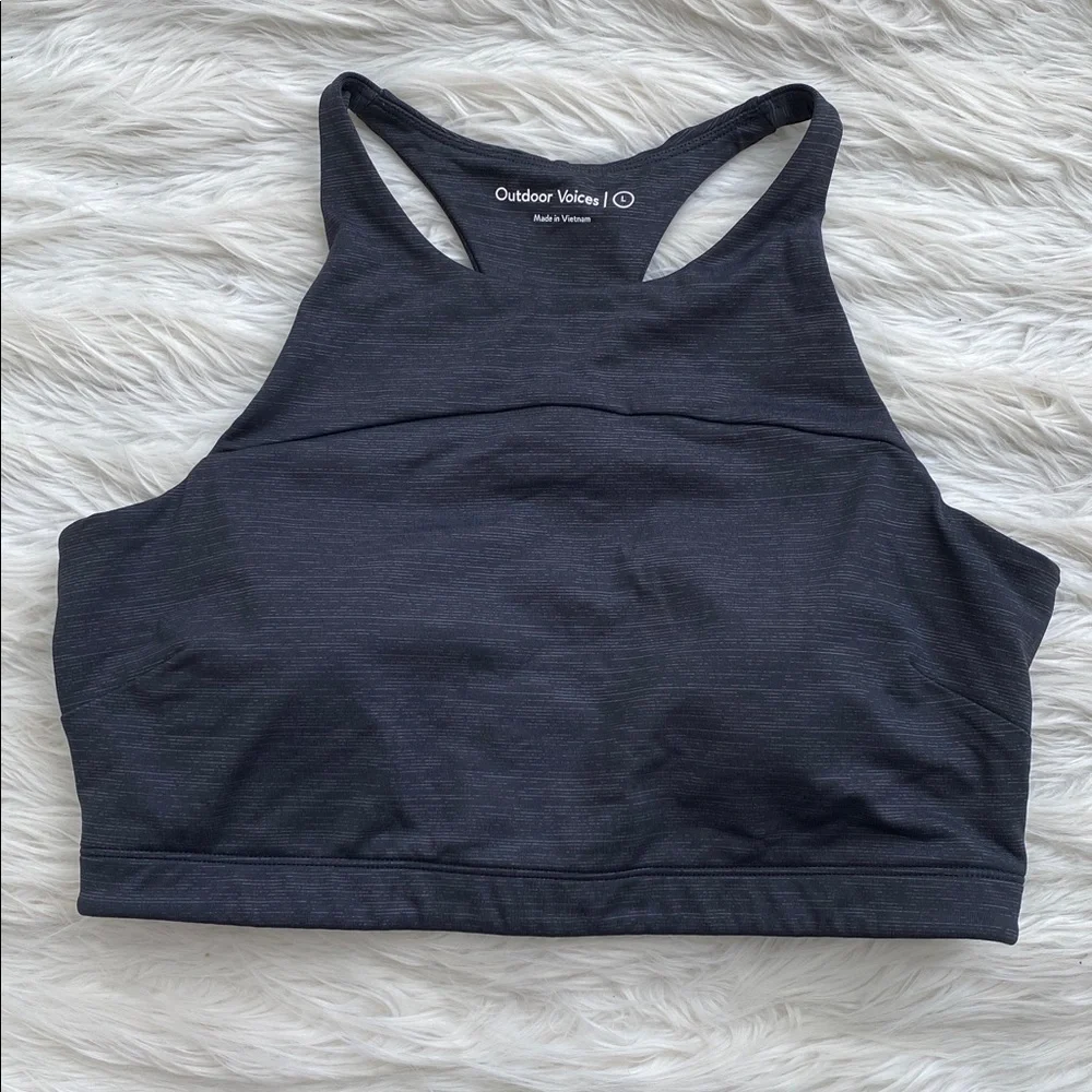 Outdoor Voices | Techsweat Crop Top Charcoal High-Neck Racerback Sports Bra